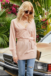 Jersey de punto con cuello en V y mangas farol