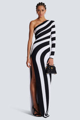 Long Asymmetrical Striped Knit Dress