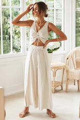 Short Sleeve Top Split Trousers Set