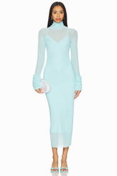 High Neck Mesh Midi Dress