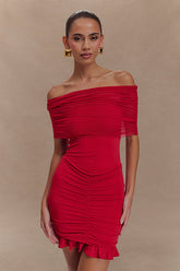 Slinky Off Shoulder Mesh Mini Dress