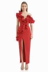 One Shoulder Ruffle Maxi Dress