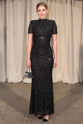 Square Rhinestone Mesh Midi Dress