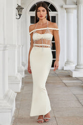 Halter Crystal Braided Bardot Maxi Dress