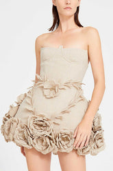 Bice Nude Strapless Bustier Flower Dress