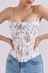 Floral Ribbon Print Corset Top