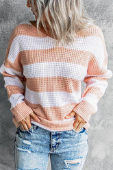 Suéter de gofre a rayas con cuello en V