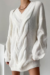 Vestido de punto con mangas farol y cuello en V