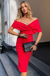 Off The Shoulder Belt Midi Dress