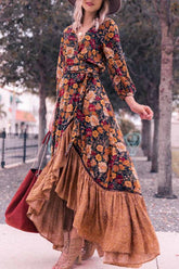 Langärmliges Retro-Maxikleid mit Print