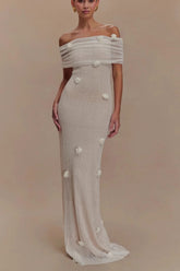 Brooke Off Shoulder Flower Knit Dress