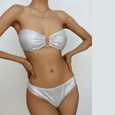 Traje de baño bikini con relleno metálico y tubo en contraste