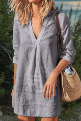 Lässige, einfarbige Patchwork-Kleider mit V-Ausschnitt in A-Linie