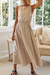 Vestidos casuales de corte A con escote en O, espalda descubierta y abertura en la parte superior lisa