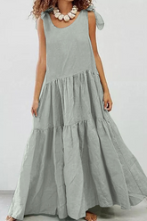 Vestidos con falda pastel, cuello redondo y abertura lateral lisa