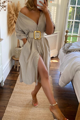 Langärmliges Maxi-Hemdkleid mit Gürtel