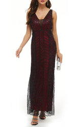 Vestidos de noche formales con cuello en V y patchwork