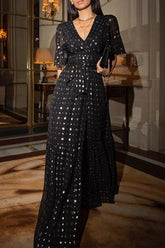 Polka Dot Schlitz V-Ausschnitt Unregelmäßiges Kleid Kleider