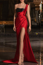 Formelle Patchwork-Kleider mit rückenfreiem Schlitz und einer Schulter