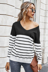 V-neck Striped Pullover