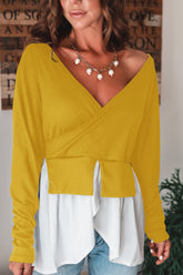 Top irregular de dos piezas con cuello en V y patchwork cruzado