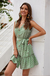 Kleid mit V-Ausschnitt und Polka Dots zum Binden