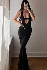 Plunging Neck Cut Out Maxi Dress