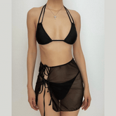 Traje de baño de 3 piezas con cuello halter, cruzado en la parte delantera y lazo