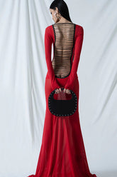 Sheer Backless Long Sleeve Dress