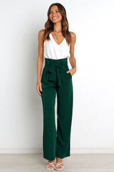 High Waist Belted Straight Leg Pants