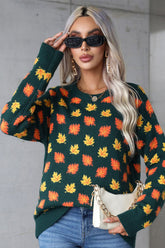 Autumn Leaf Print Knit Sweater