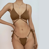 Traje de baño bikini acolchado con aros en forma de O y abertura sólida