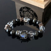 Labradorite Protection Bracelet with Gold Sheen Obsidian & Clear Quartz