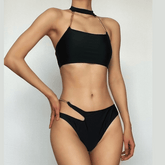 Bikini-Bademode mit Neckholder und ausgehöhlter Metallkette zum Selbstbinden