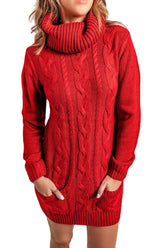 Herbst Winter High Neck Strickpullover Kleid