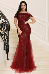 Burgunderrotes Meerjungfrau-Abendkleid mit Pailletten