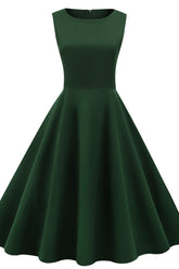 Vestido de cóctel de fiesta verde oscuro sin mangas, corte A, midi