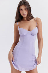 Minivestido veraniego de gasa con escote en forma de corazón, color lila