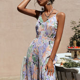 Lavendelfarbenes Midikleid mit Rüschen und Blumenmuster