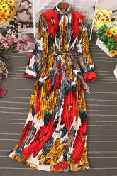 Rollkragen-Taille, schmales, langes Kleid mit Schnürung und Blumenmuster