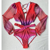 Monokini de manga larga con escote en V y aberturas Cindy