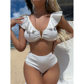 Bikini Carrie de cintura alta acanalado con volantes en forma de V