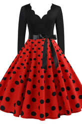 Midi-Swingkleid mit langen Ärmeln und V-Ausschnitt in A-Linie