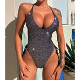 Beatrice Glänzender Glitzer-Monokini mit V-Ausschnitt