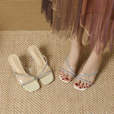 Tacones gruesos transparentes con tiras sellantes de silicona para mujer