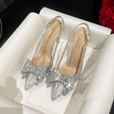 Tacones de punta cerrada de verano con lazo y lentejuelas y diamantes de imitación para boda