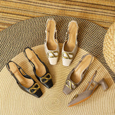 Zapatos de tacón grueso cerrados con hebilla para mujer de mediados de verano