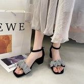 Tacones gruesos con palabra de diamantes de imitación para mujer