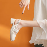 Zapatos de tacón medio grueso con punta redonda y lazo para mujer