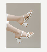 Tacones gruesos con punta cuadrada y tiras estilo coreano para mujer